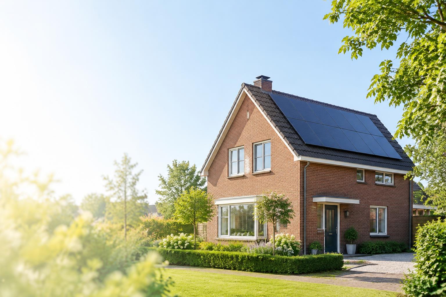 Illustratief beeld van een woning met zonnepanelen